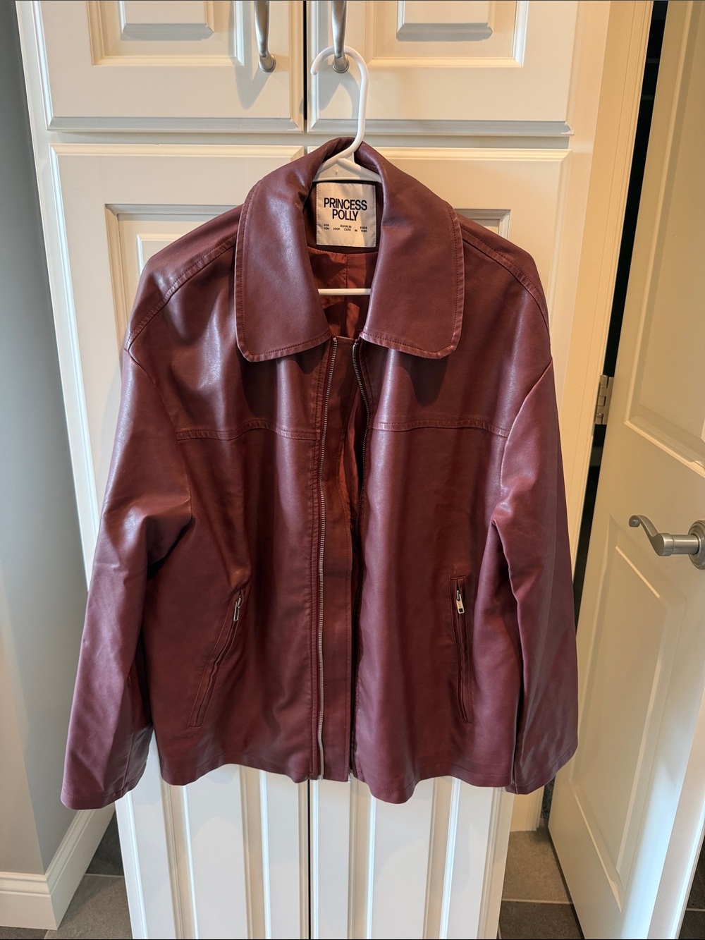 Princess Polly Deep Burgundy Faux Leather Zip Jacket